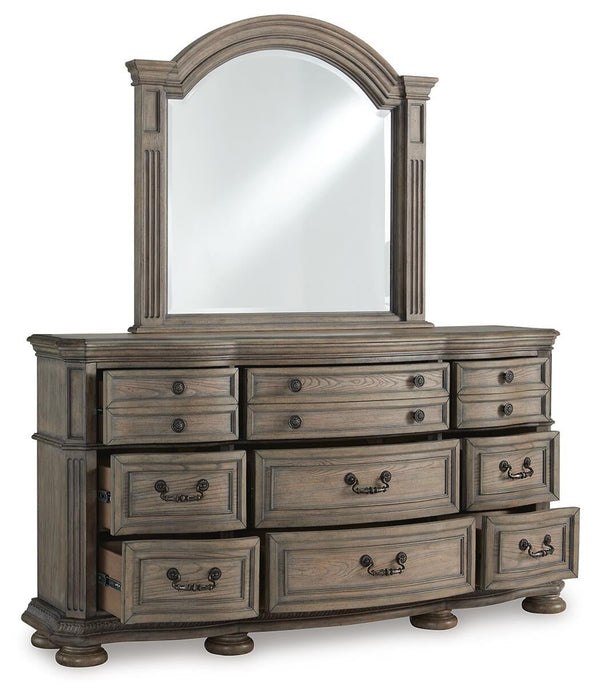 Ardenfield California King Upholstered Sleigh Bed, Dresser, Mirror and Nightstand