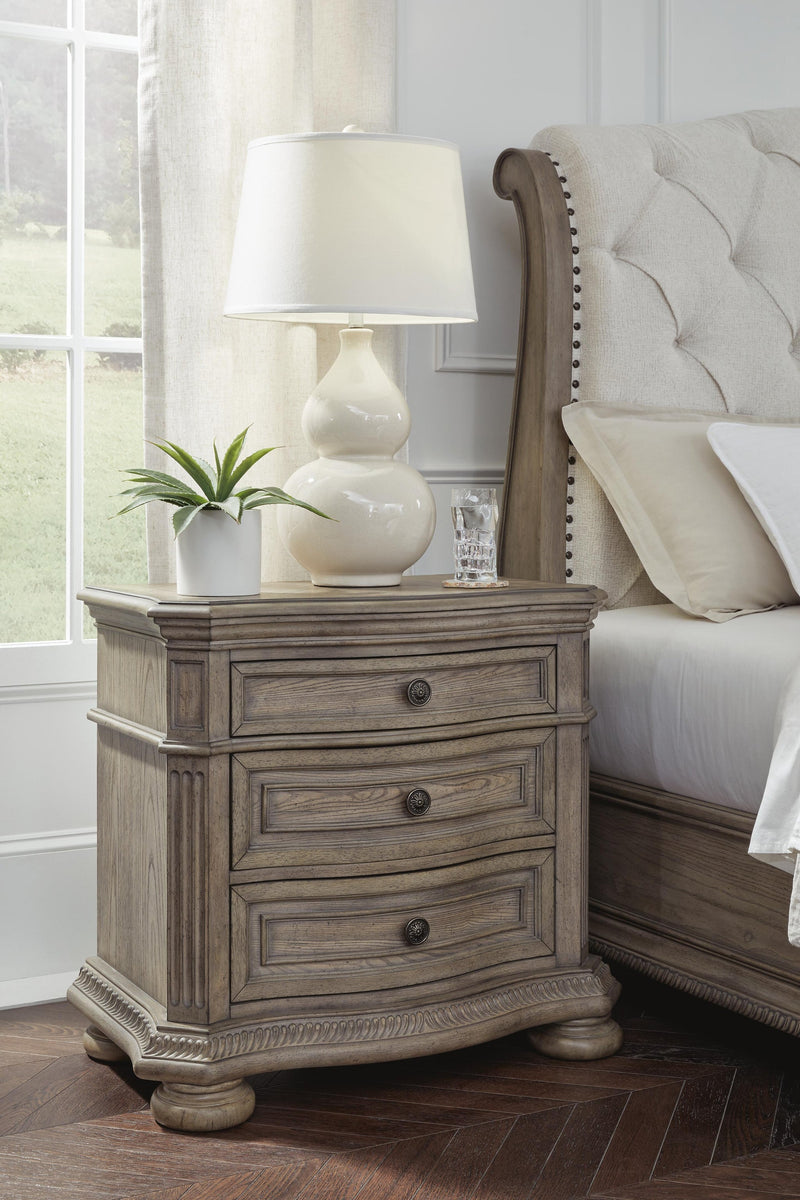Ardenfield Queen Upholstered Sleigh Bed, Dresser, Mirror, Chest and Nightstand