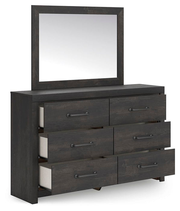 Hollivern Twin Panel Bed with Storage, Dresser and Mirror
