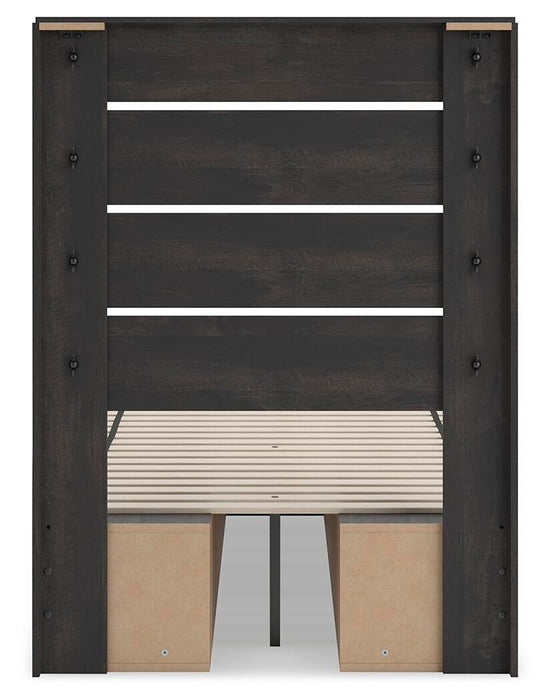Hollivern Twin Panel Bed with Storage, Dresser and Mirror