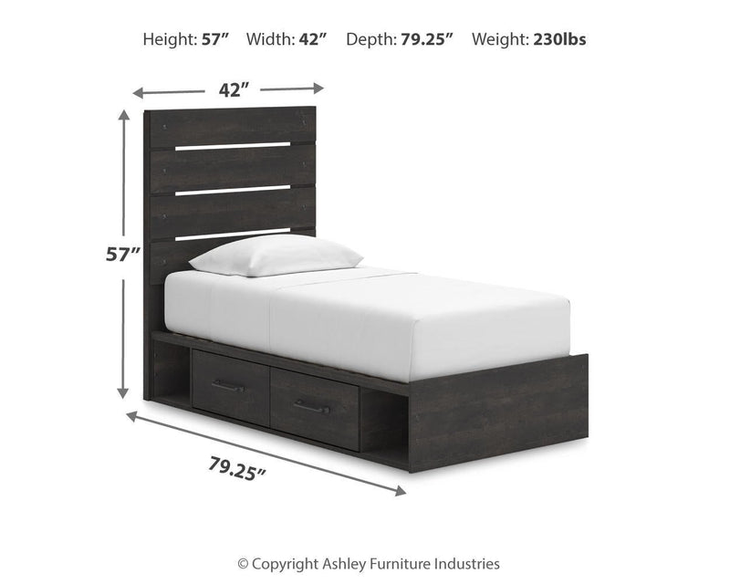 Hollivern Twin Panel Bed with Storage, Dresser and Mirror