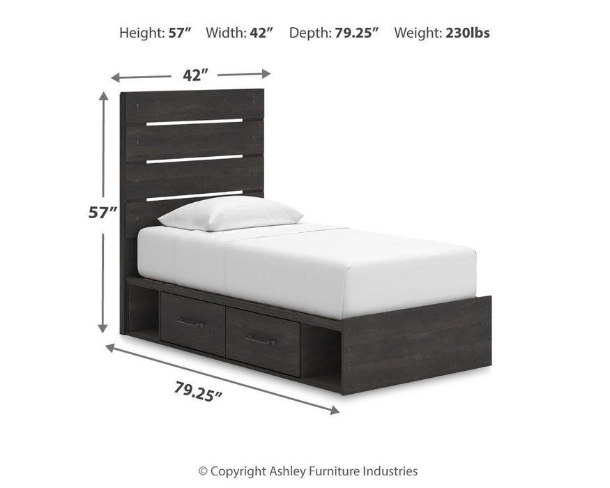 Hollivern Twin Panel Bed with Storage, Dresser and Mirror