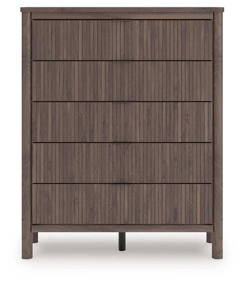 Pamytta Queen Upholstered Panel Platform Bed, Dresser, Mirror, Chest and Nightstand