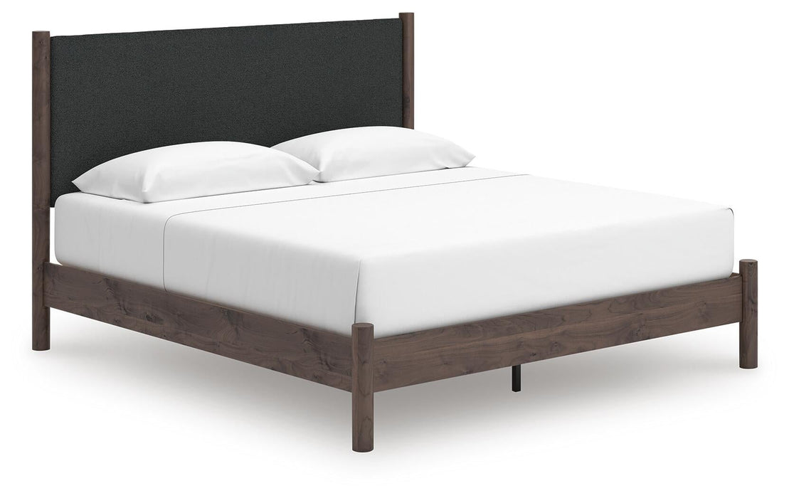 Pamytta King Upholstered Panel Platform Bed, Dresser, Mirror and Nightstand
