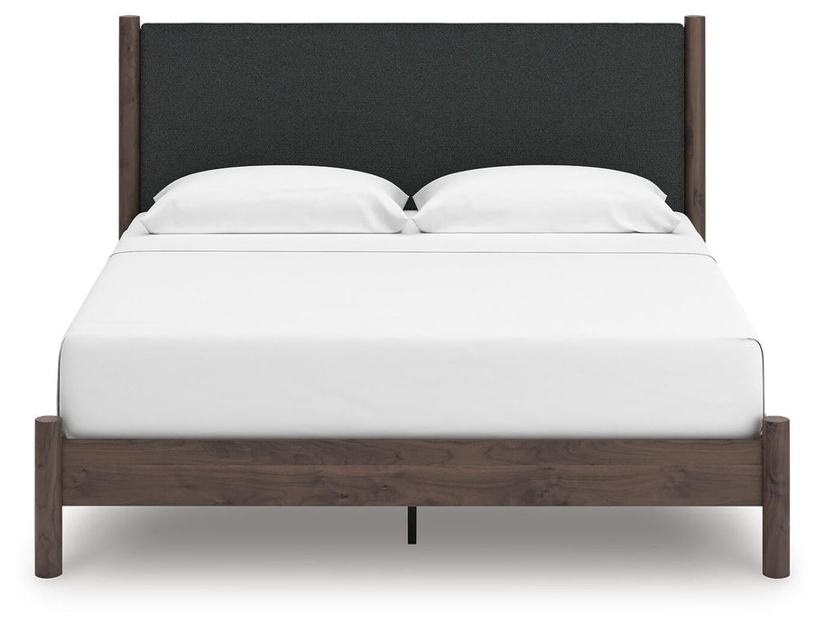 Pamytta King Upholstered Panel Platform Bed, Dresser and Mirror