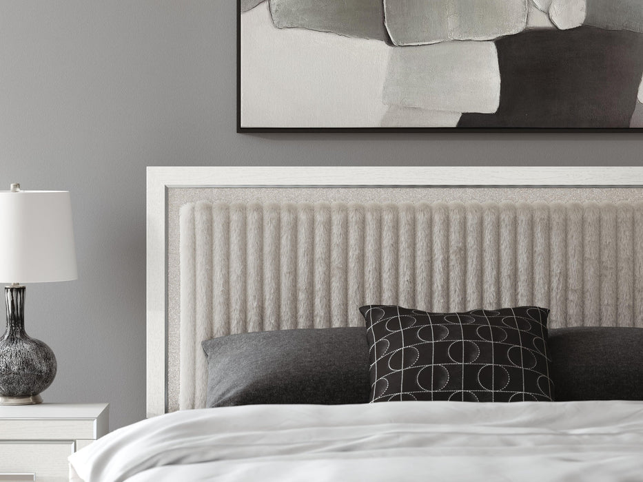 Zuraleus King Upholstered Panel Platform Bed, Dresser, Mirror, Chest and Nightstand