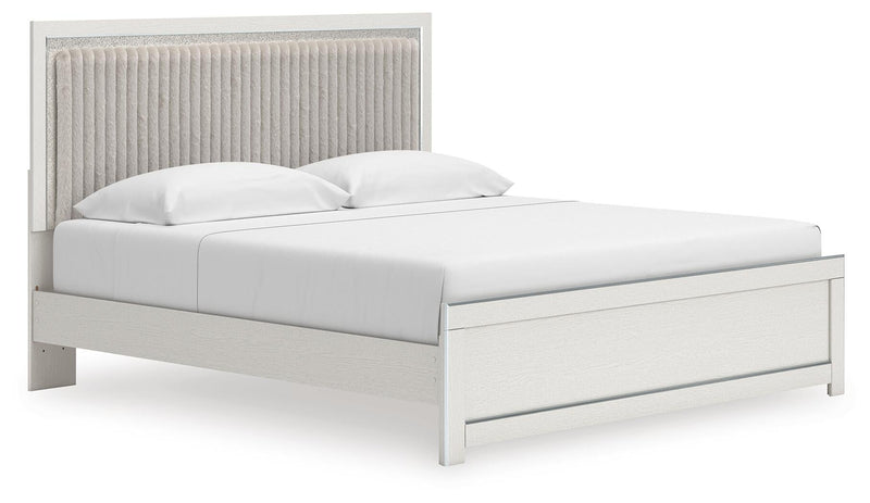 Zuraleus King Upholstered Panel Platform Bed, Dresser and Mirror