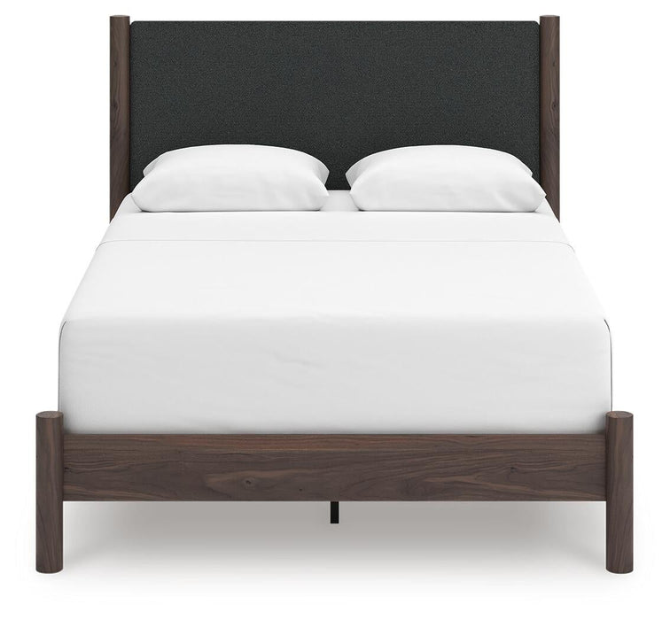 Pamytta Queen Upholstered Panel Bed, Dresser, Mirror and Nightstand