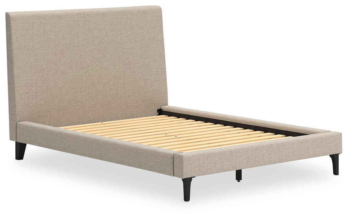 Cielden Full Upholstered Bed with Roll Slats, Dresser and Mirror