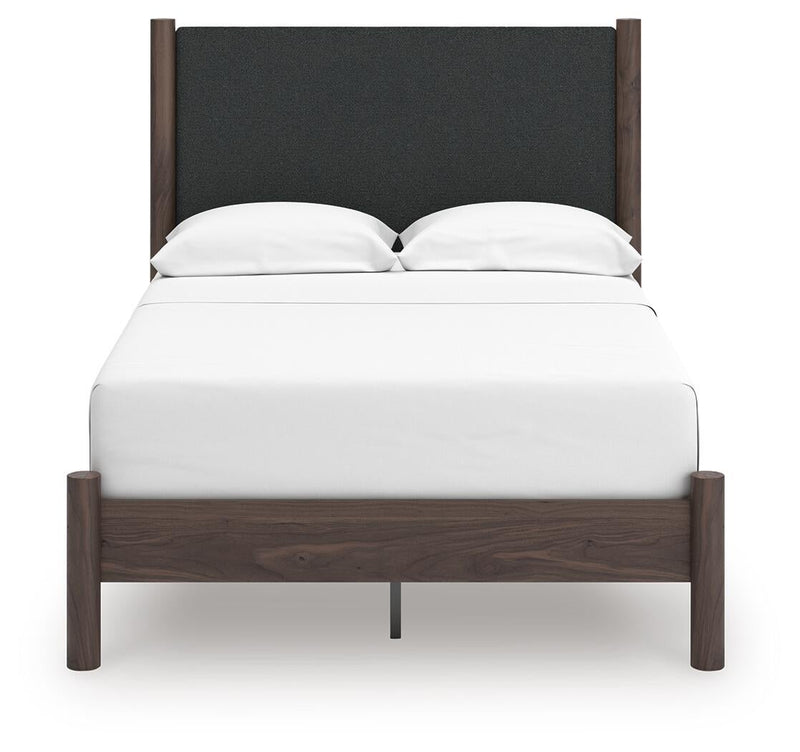 Pamytta Full Upholstered Panel Platform Bed, Dresser and Mirror