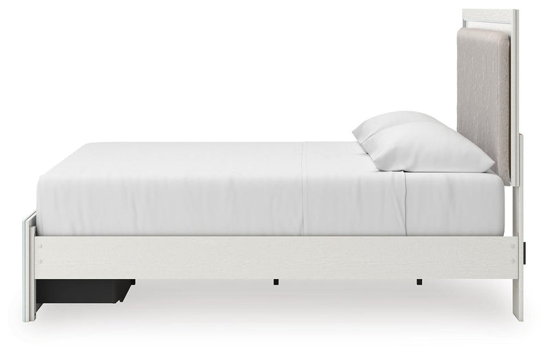 Zuraleus King Upholstered Panel Platform Storage Bed, Dresser and Mirror