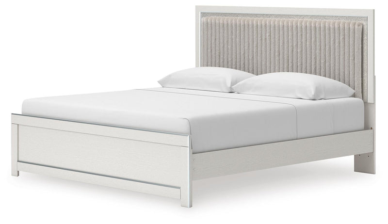 Zuraleus King Upholstered Panel Platform Bed, Dresser, Mirror and Nightstand