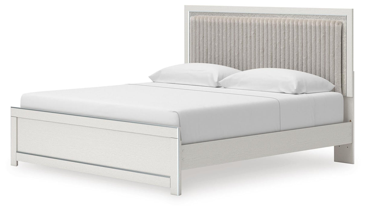 Zuraleus King Upholstered Panel Platform Bed, Dresser, Mirror and Nightstand