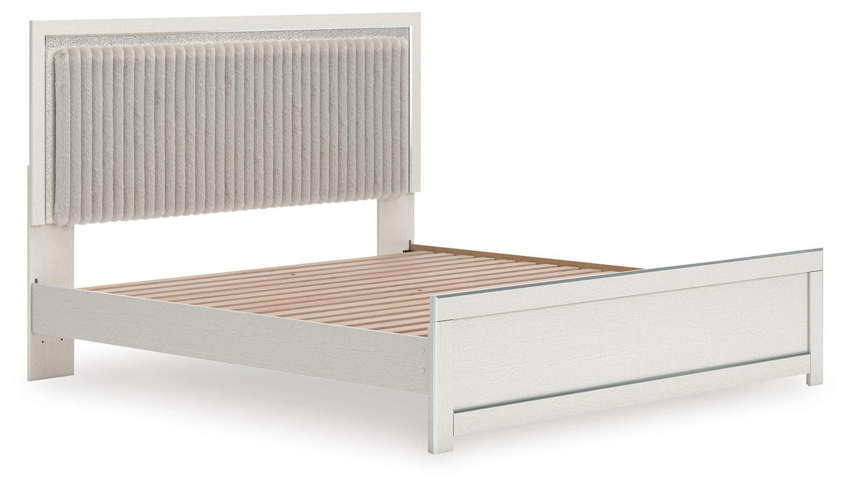 Zuraleus King Upholstered Panel Platform Bed, Dresser, Mirror and Nightstand