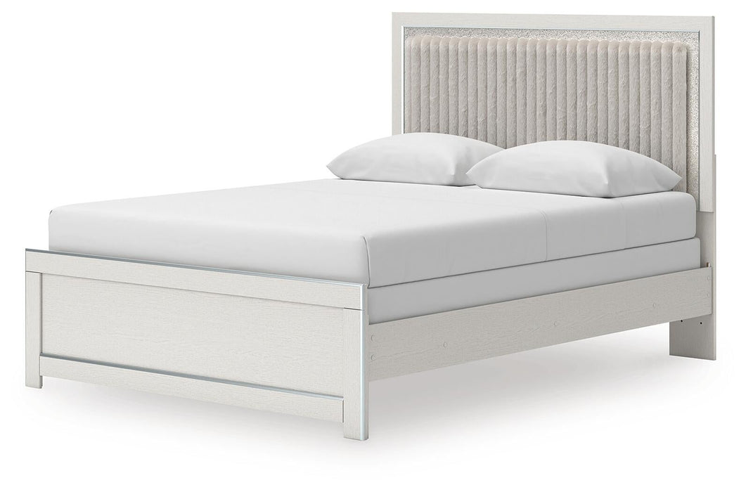 Zuraleus Queen Upholstered Panel Bed, Dresser, Mirror and Nightstand