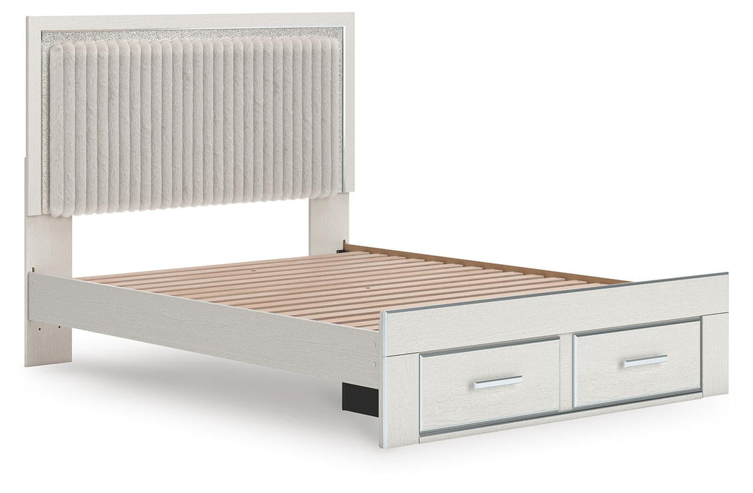 Zuraleus Queen Upholstered Panel Platform Storage Bed, Dresser, Mirror, Chest and Nightstand