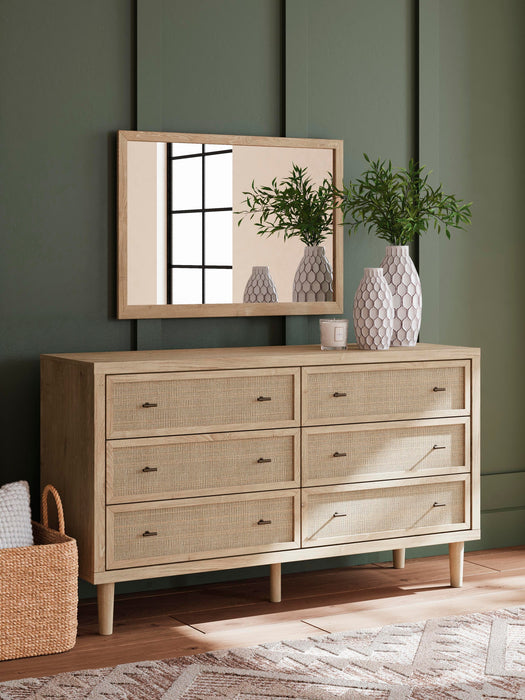 Cielden Full Upholstered Bed with Roll Slats, Dresser, Mirror and Nightstand