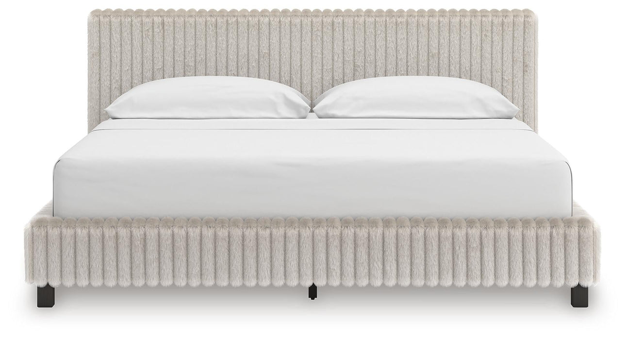 Zuraleus California King Upholstered Bed, Dresser, Mirror and Nightstand