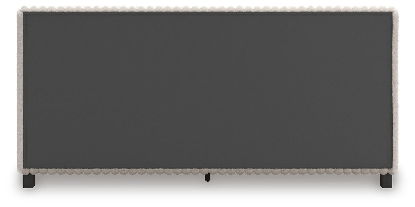 Zuraleus California King Upholstered Bed, Dresser, Mirror and Nightstand