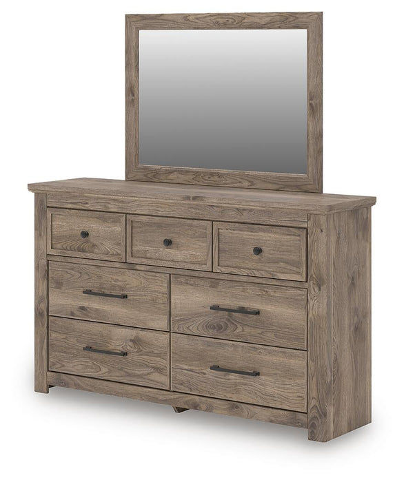 Rusticott Queen Panel Bed with Mirrored Dresser