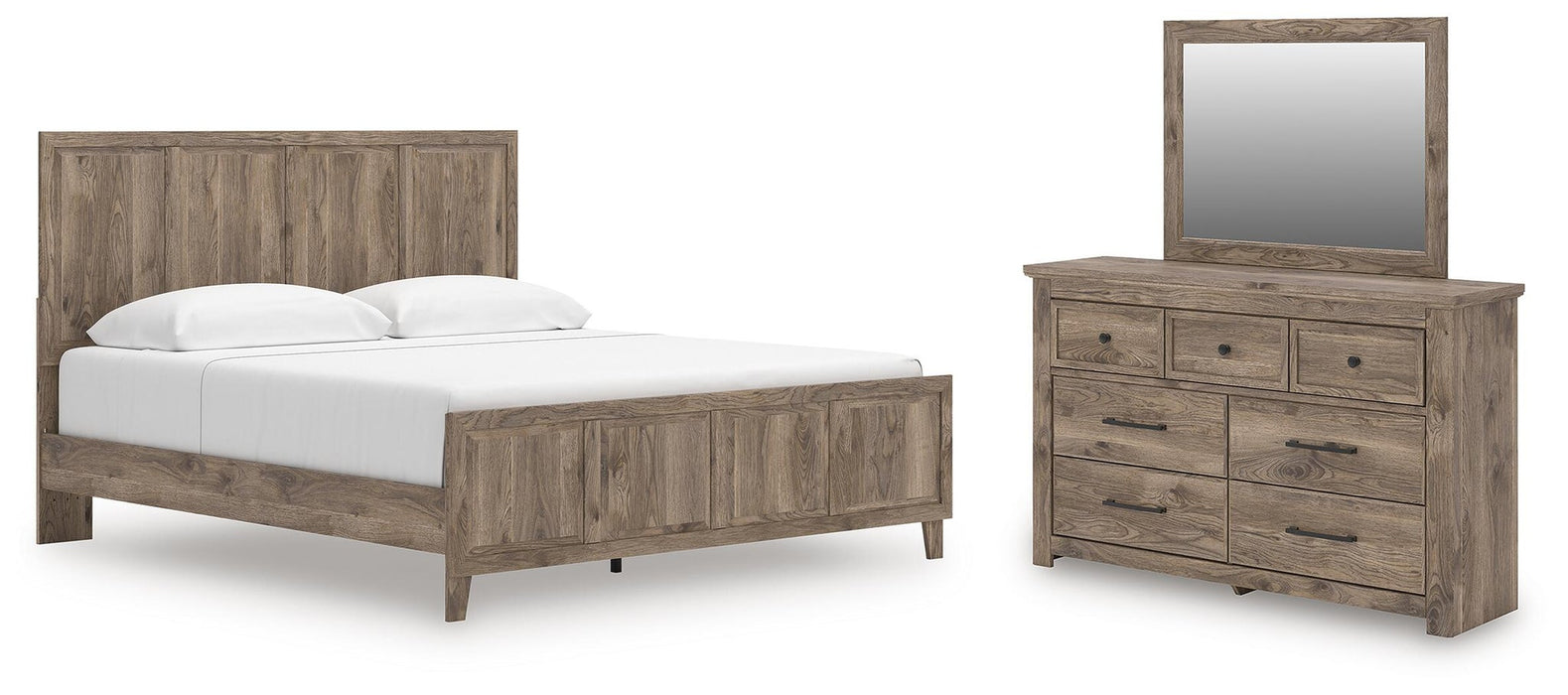 Rusticott King Panel Bed with Mirrored Dresser