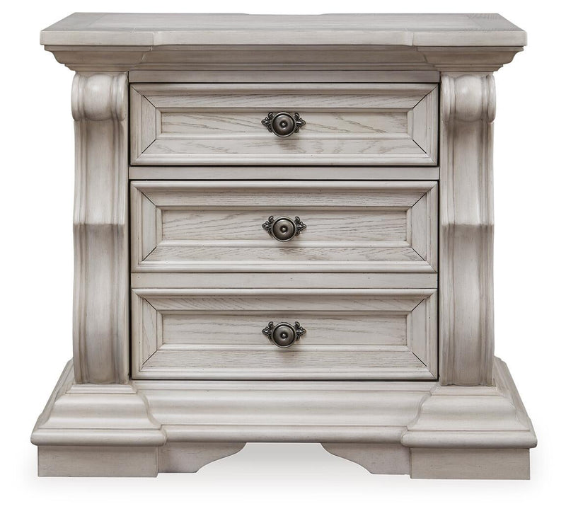 Bruchandi King Upholstered Panel Bed with Mirrored Dresser and Nightstand