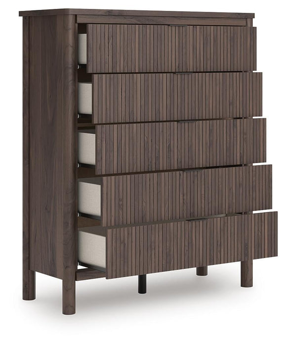 Pamytta King Panel Bed, Dresser, Mirror, Chest and Nightstand