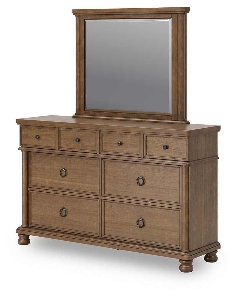 Rowlenstown Queen Poster Bed with Mirrored Dresser and Nightstand