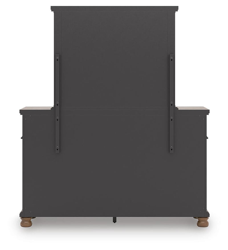 Rowlenstown King Poster Bed with Mirrored Dresser