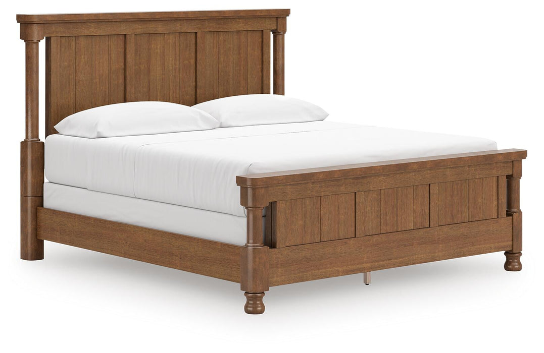 Rowlenstown California King Poster Bed with Mirrored Dresser and Nightstand
