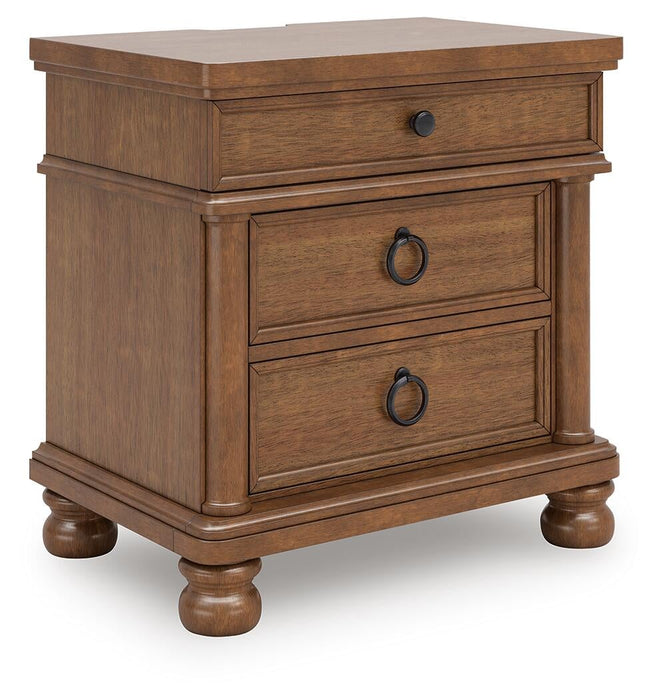 Rowlenstown California King Poster Bed with Mirrored Dresser and Nightstand
