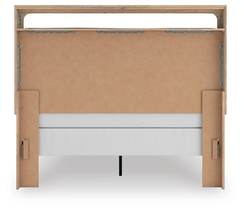 Kinlanni Queen Upholstered Panel Bed, Dresser and Mirror