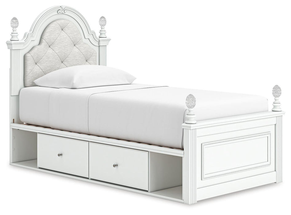 Kozlani Twin Upholstered Panel Storage Bed, Dresser and Mirror