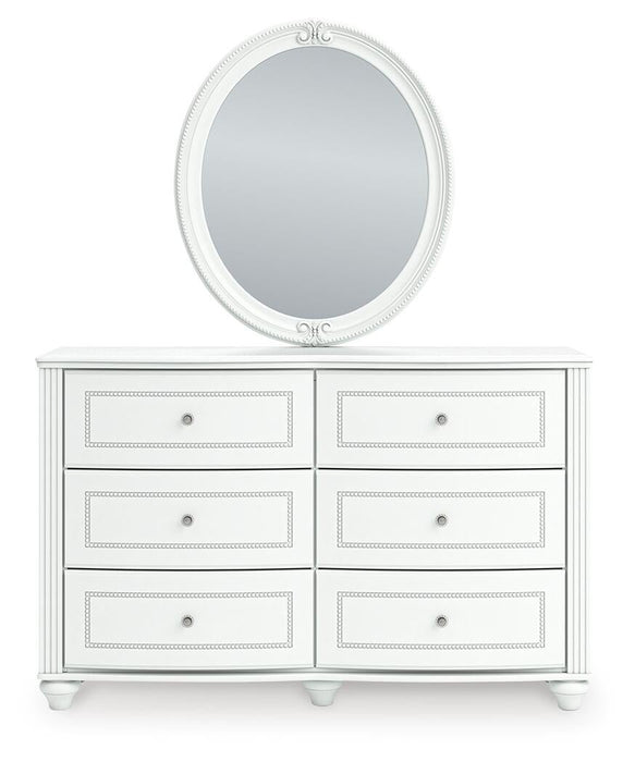 Kozlani Full Upholstered Panel Storage Bed, Dresser and Mirror