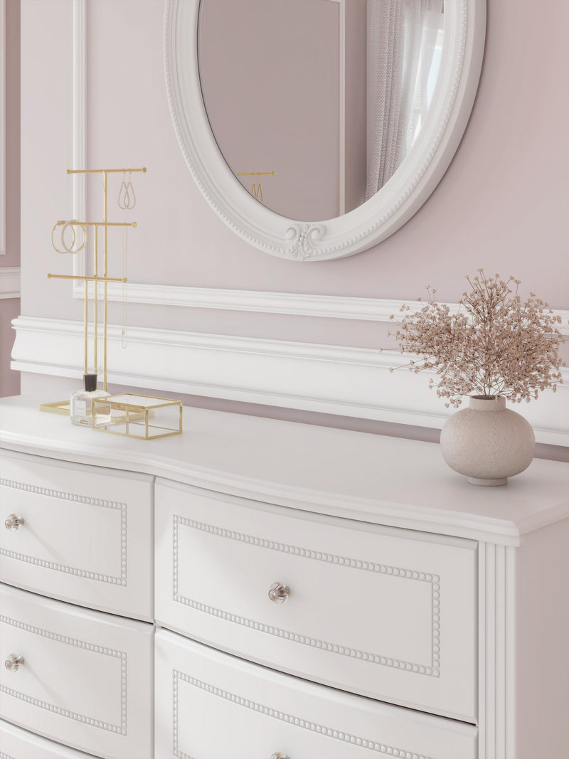 Kozlani Full Upholstered Panel Storage Bed, Dresser and Mirror