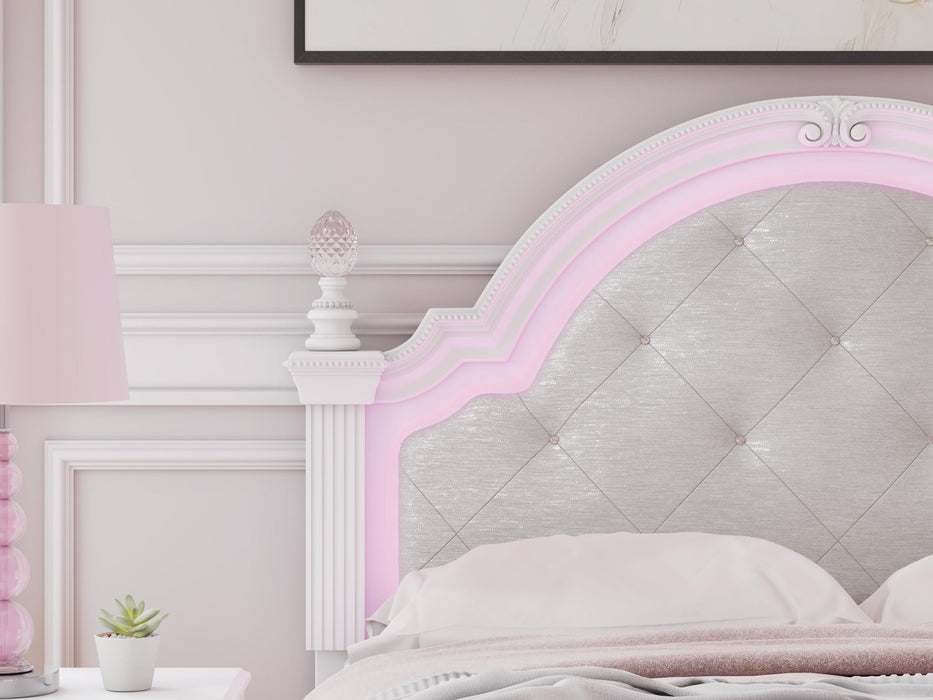 Kozlani Full Upholstered Panel Bed, Dresser and Mirror