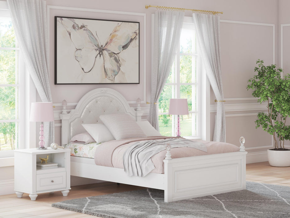 Kozlani Full Upholstered Panel Bed, Dresser and Mirror