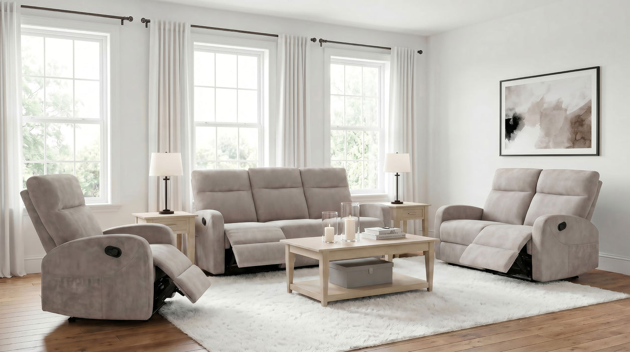 Hamilton Chenille Upholstered Manual Reclining Sofa Sand
