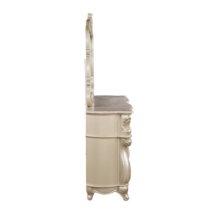 MONIQUE DRESSER W/MARBLE TOP-CHAMPAGNE