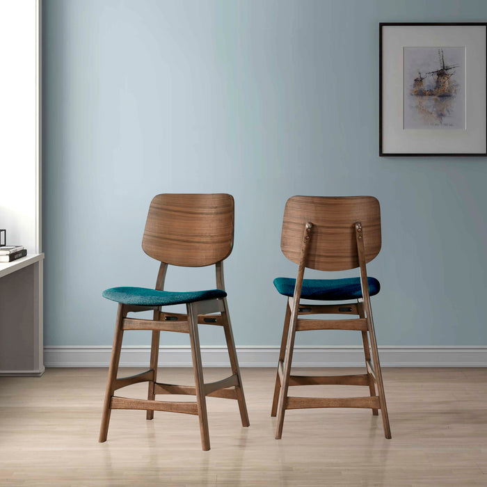 OSCAR COUNTER CHAIR WITH FOREST GREEN CUSHION-WALNUT