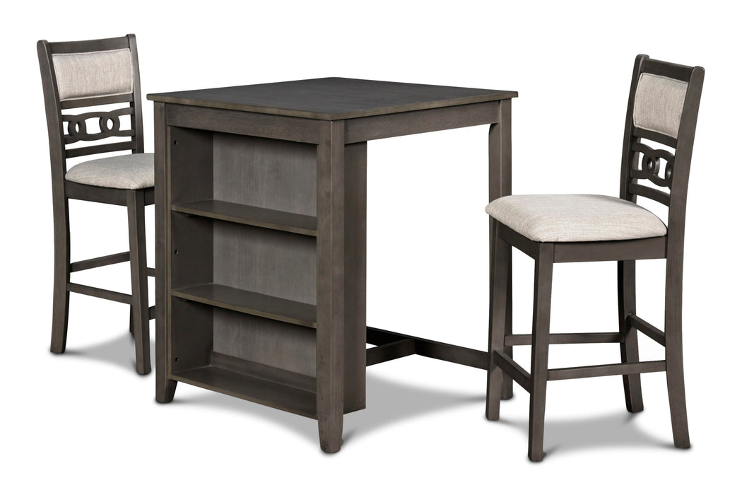 GIA 3 PC 30" STORAGE COUNTER TABLE & 2 CHAIRS-GRAY
