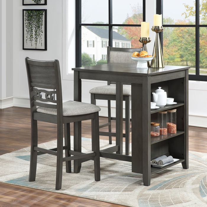 GIA 3 PC 30" STORAGE COUNTER TABLE & 2 CHAIRS-GRAY
