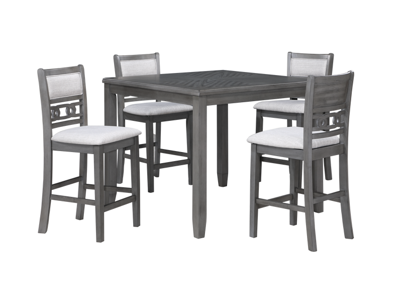 GIA 5 PC 42" SQUARE COUNTER TABLE & 4 CHAIRS-GRAY