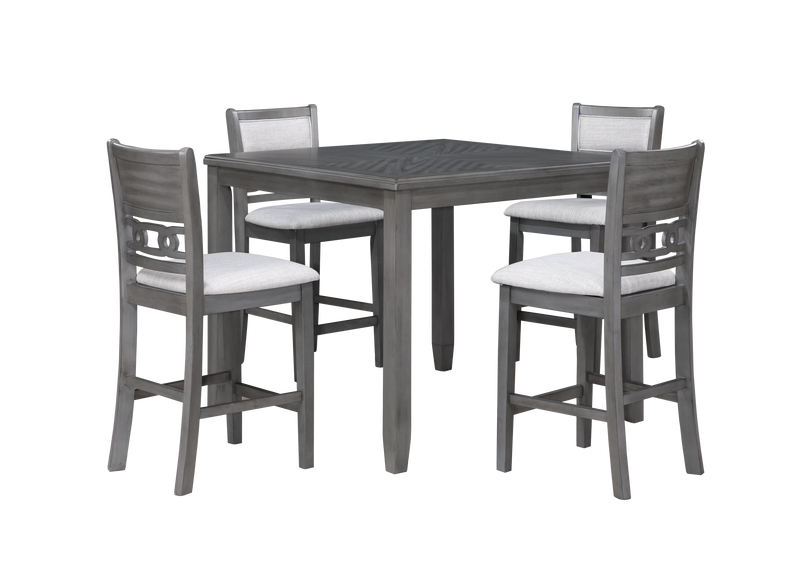 GIA 5 PC 42" SQUARE COUNTER TABLE & 4 CHAIRS-GRAY