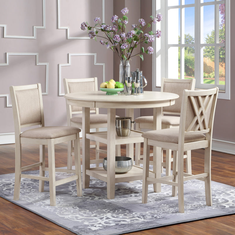 AMY 5 PC 42" ROUND COUNTER TABLE SET-BISQUE