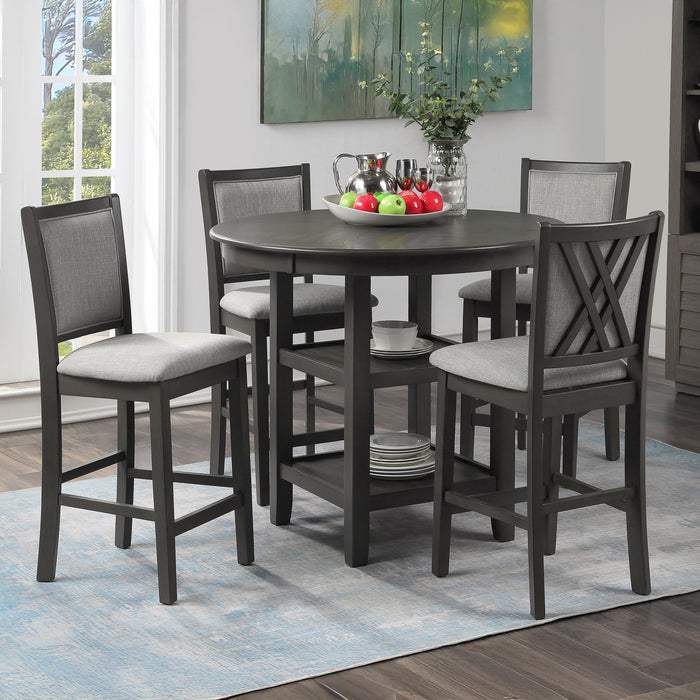 AMY 5 PC 42" ROUND COUNTER DINING SET-GRAY