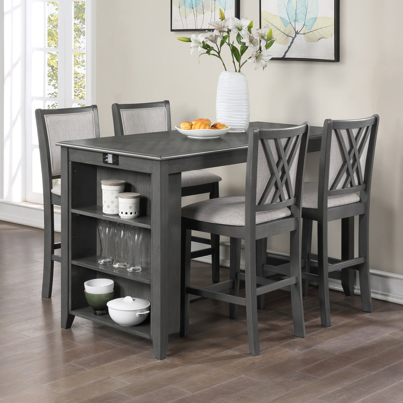 AMY 5 PC 60" COUNTER STORAGE TABLE+CHAIRS-GRAY