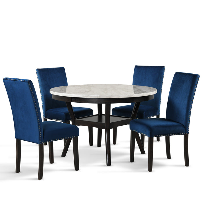 CELESTE 48" ROUND DINING TABLE-ESPRESSO/FAUX MARBLE