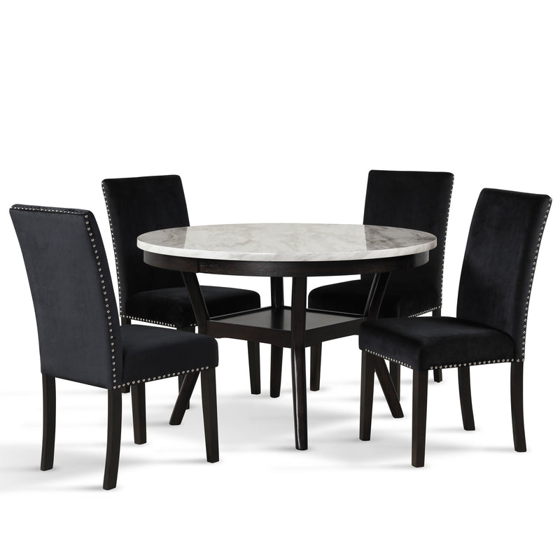 CELESTE 48" ROUND DINING TABLE-ESPRESSO/FAUX MARBLE