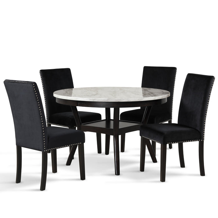 CELESTE 48" ROUND DINING TABLE-ESPRESSO/FAUX MARBLE
